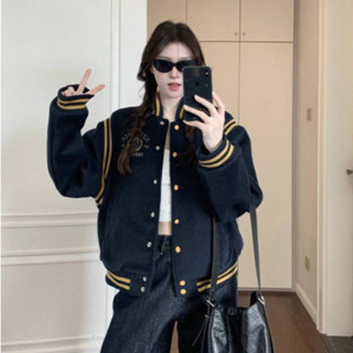 [Sẵn] Áo Khoác Bomber Bóng Chày Nữ Form Rộng Cổ Tròn Kiểu Hàn Quốc Mùa Đông Có Bigsize Nữ Chali BC001