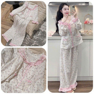 Bộ Đồ Ngủ Thô Đũi Bánh Bèo Túi Hồng Bao Nhỏ MOCMIEN 477(QCCC có sẵn- ảnh thật) - Hàng có sẵn ( video kèm ảnh thật)