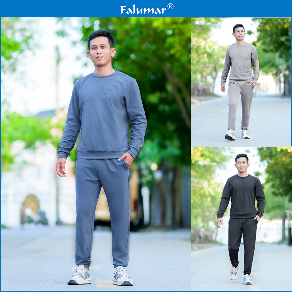 Set Đồ Bộ Quần Áo Thu Đông Nam FALUMAR, Đồ Thể Thao Nam Tập Gym/Chạy Bộ, Bộ Dài Tay Nam Dày Dặn Cao Cấp Co Dãn 4 Chiều