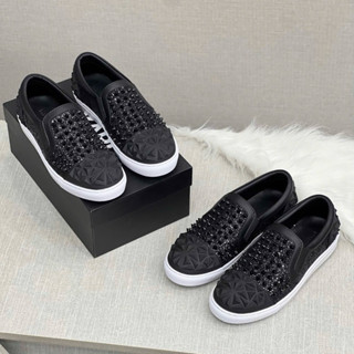 Giày slipon lười nam Philipp Plein da Pu phủ kim tuyến tag đinh phối mũi cao su nổi khối boy phố GS142P