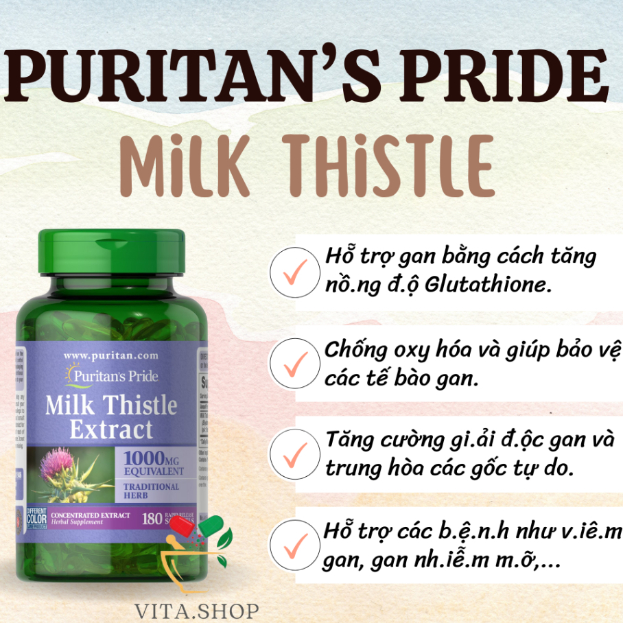 Viên uống bổ gan, giải độc gan Puritan’s Pride Milk Thistle Extract 1000mg 180 viên
