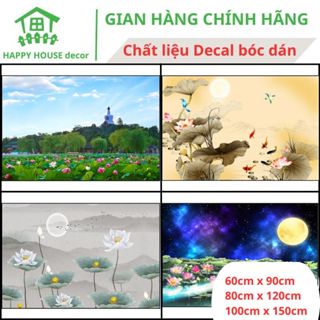 Tranh hoa sen dán tường 3D, decal hoa sen trang trí phòng khách phòng ngủ Happy House decor