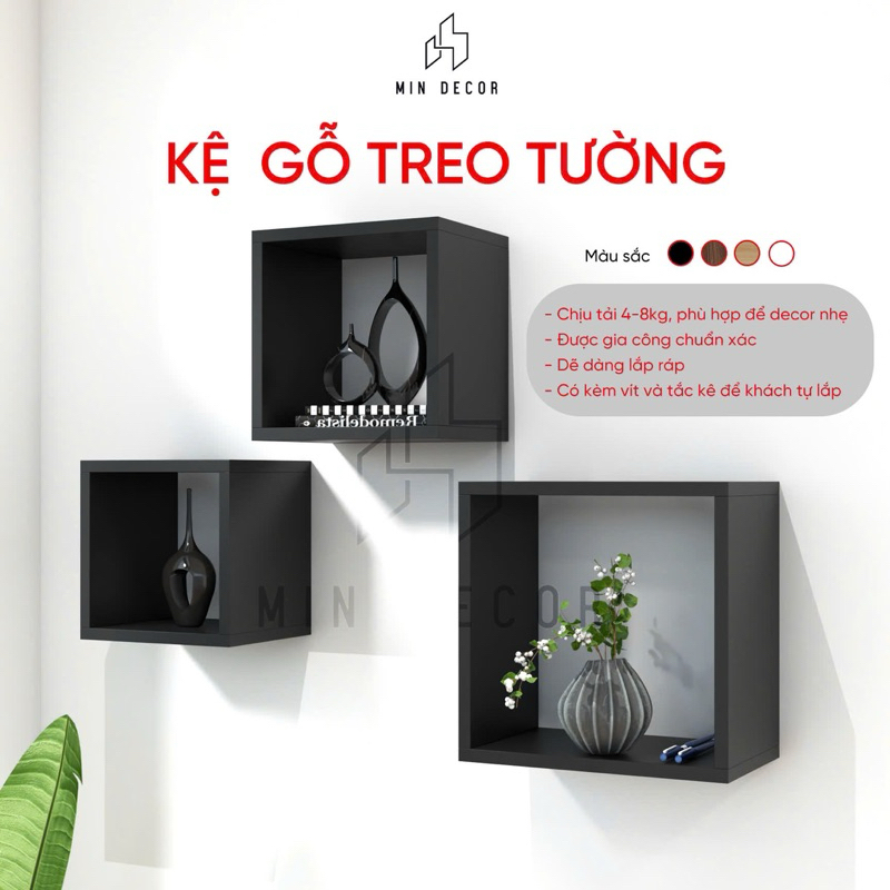 Kệ gỗ treo tường, kệ tổ ông hình vuông chất liệu gỗ MDF chống ẩm, nhiều kích thước