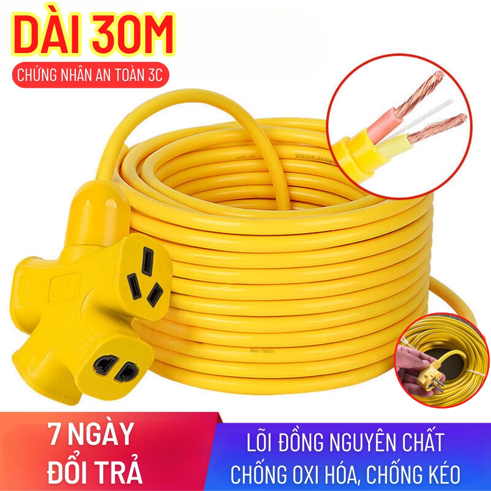 Cuộn Dây Điện Dài 30M Kèm Ổ Cắm, Phích Cắm Đúc Chịu Lực Cao Đa Năng Tiện Lợi Dài 30M