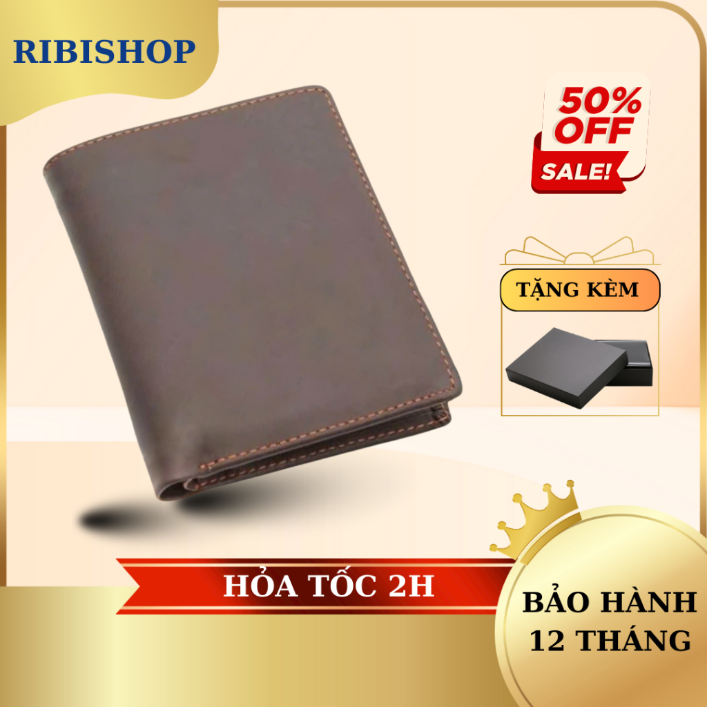 Ví Nam Đứng Da Bò  Thật Đẳng Cấp Tặng Kèm Hộp Cao Cấp | Bóp Nam Đứng