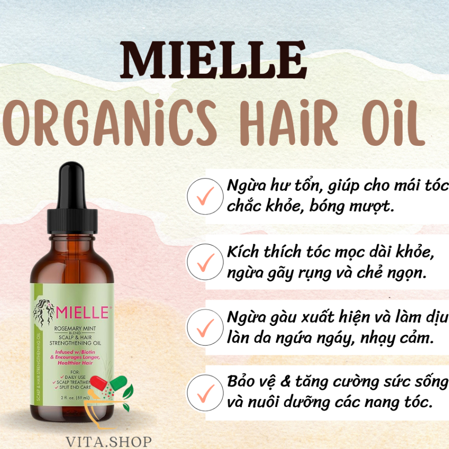 Dầu dưỡng tóc và da đầu Mielle Organics Rosemary Mint Scalp & Hair Strengthening Oil 59ml