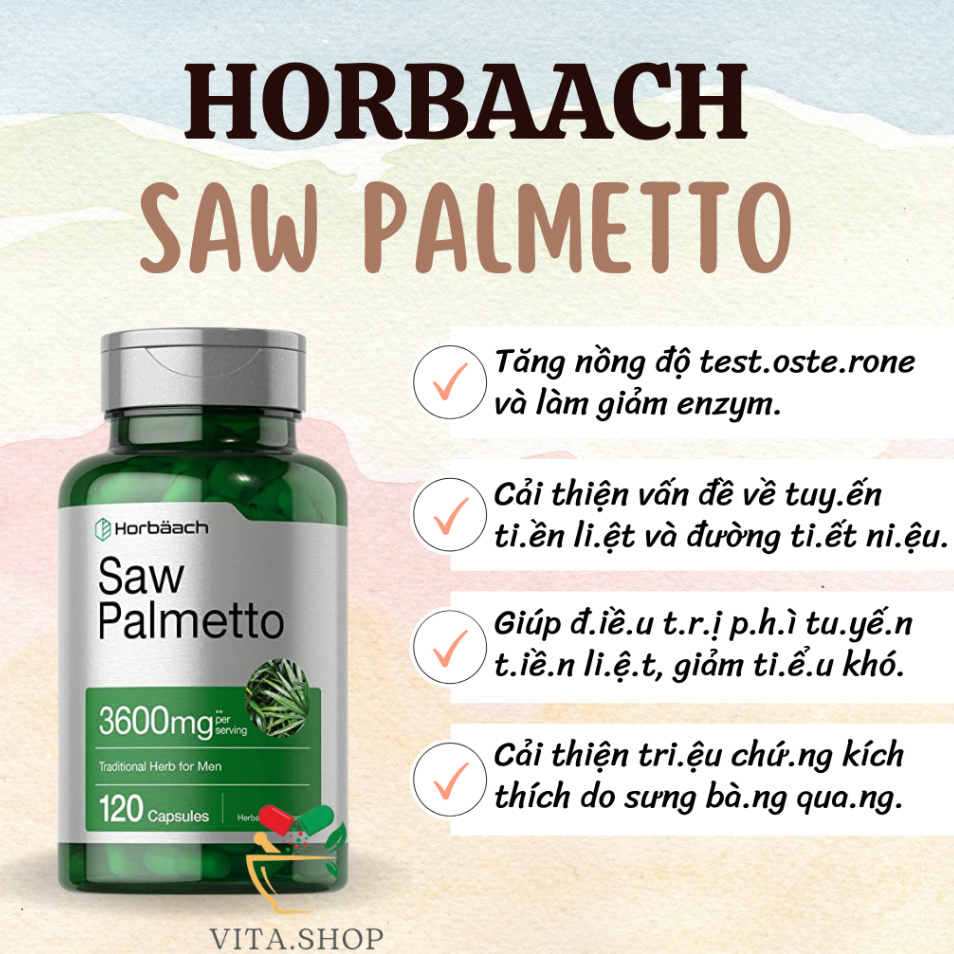 Horbaach Saw Palmetto 3600mg - Viên uống hỗ trợ sức khỏe tuyến tiền liệt và đường tiết niệu 120 viên