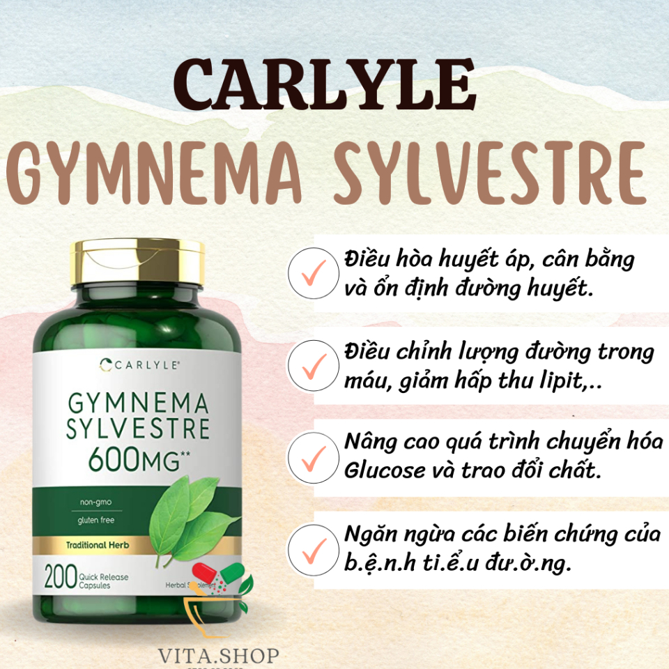 Viên uống hỗ trợ đường huyết, tiểu đường Carlyle Gymnema Sylvestre 600mg 200 viên