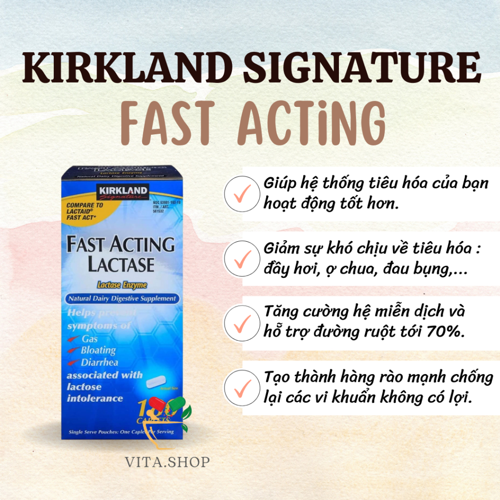 Kirkland Signature Viên Uống Hỗ Trợ Hệ Tiêu Hóa Fast Acting Lactase 180 Viên