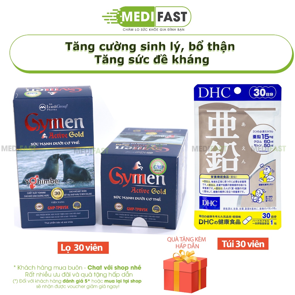 Combo Tăng cường sinh lý Gymen 30 viên và DHC Kẽm 30 viên - (Liệu trình 1 tháng) tăng cường sức đề k