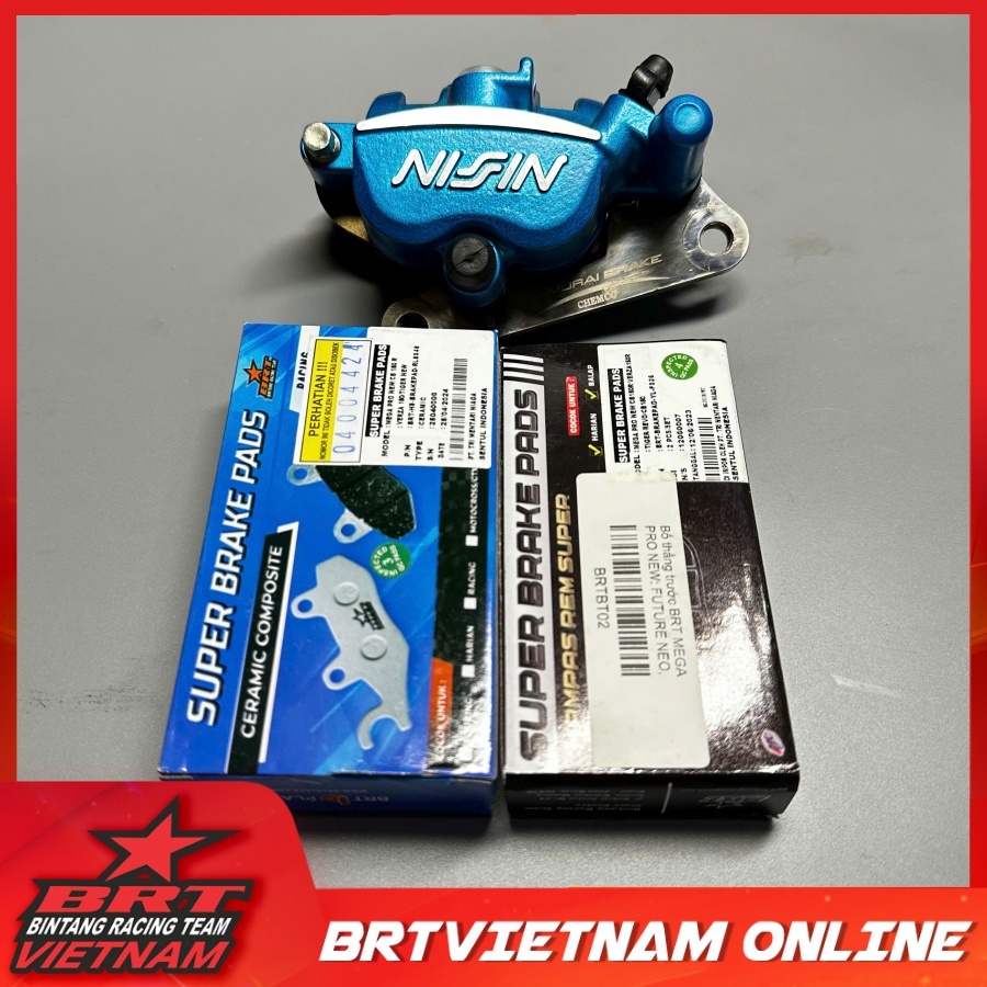 Bố thắng BRT dành cho heo Nissin Samurai 2piston-heo bên phải- bố trắng và bố vàng