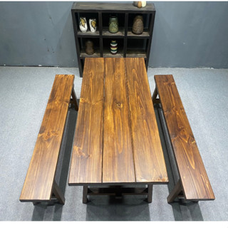 Bàn ghế màu nâu cổ điển gỗ thông 1m2 - 1m8 vintage bền đẹp sang cho nhà hàng, sân vườn