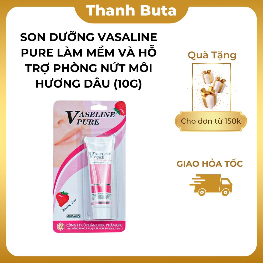 Son Dưỡng VASALINE Pure Làm Mềm và Hỗ Trợ Phòng Nứt Môi Hương Dâu ( Tuýp 10g)