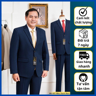 Bộ Vest Nam Trung Niên Hồng Ngọc Cao Cấp, Vest Trung Tuổi dáng suông hai khuy ( Tặng Cà Vạt )