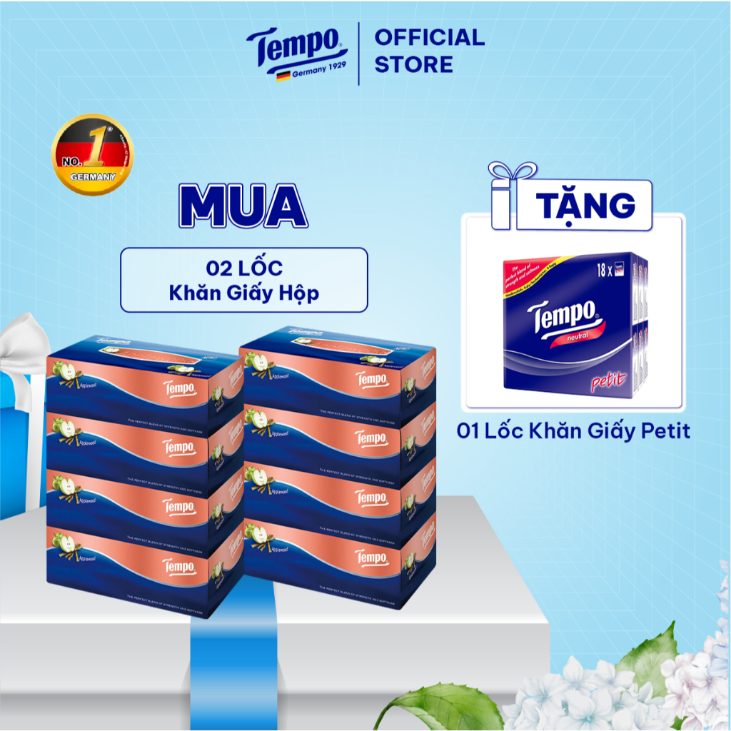Khăn Giấy Hộp Cao Cấp Tempo Box Facial-Thương Hiệu Đức, Gỗ Táo Giao Bao Mèo