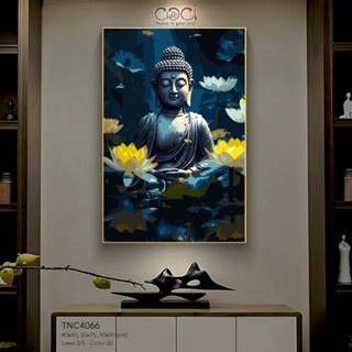 Tranh số hoá Phật Giáo Đức Phật hoa sen tự tô màu theo số COCI có khung đã căng size lớn TNC4066