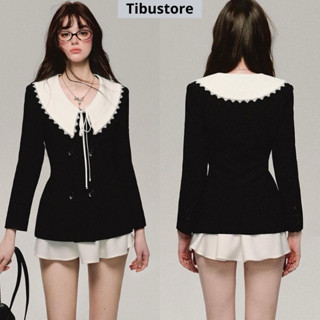 Set Áo Blazer Cổ Bèo Ren Phối Chân Váy Ngắn Xoè TIBU Set Đồ Nữ Sang Chảnh Tiểu Thư Đi Làm Dự Tiệc Thu Đông S107