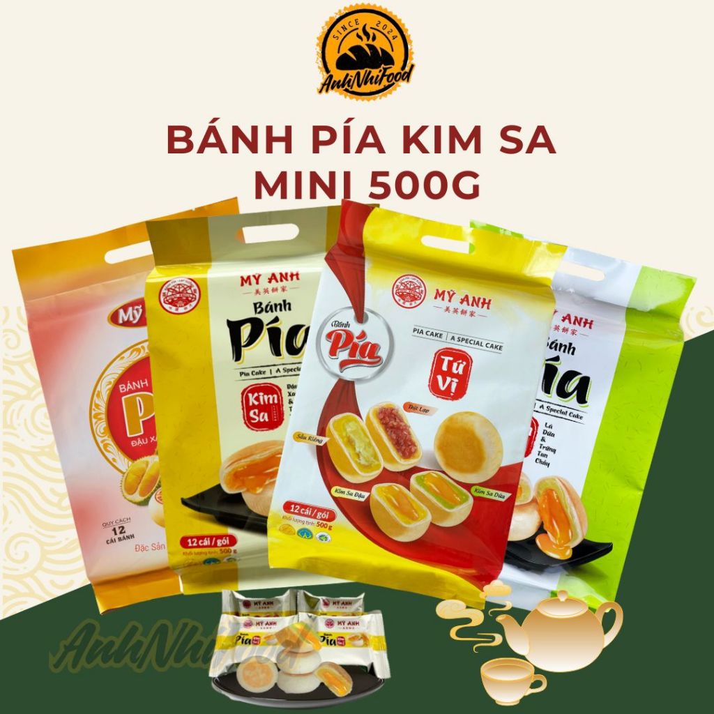 Bánh pía kim sa Mỹ Anh trứng muối tan chảy đủ vị bánh pía Sóc Trăng mini [TÚI 12 BÁNH]