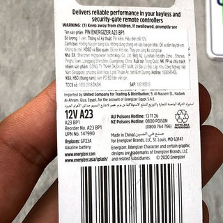 Pin chìa khóa 12V Energizer A23 BP1