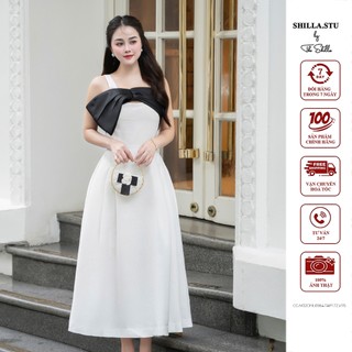 Váy đầm thiết kế cao cấp trắng phối nơ đen sang trọng [ Ảnh thật ] The Shilla-CG.M32CFE.69E4(SA25)