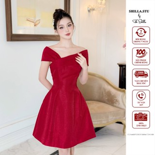 Váy đầm thiết kế cao cấp màu đỏ trễ vai sang trọng [ Ảnh thật ] The Shilla-SCG.N46B70.59C9