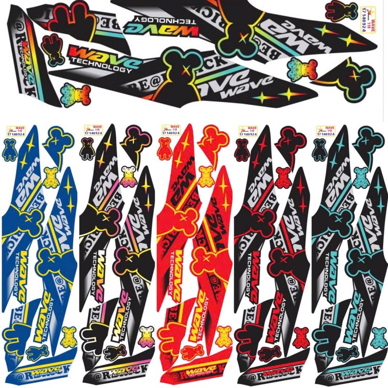 Tem xe WAVE 110 mẫu GẤU BEARBRICK tem chống nước chống phai màu