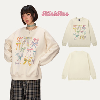 Áo Sweater Nỉ Bông Nữ BlinkBae Phong Cách Coquette Hot Cổ Tròn Form Oversize Rộng Màu Be Dày Dặn SW16