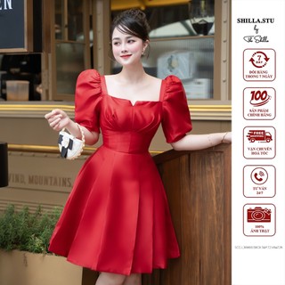 Váy đầm thiết kế cao cấp màu đỏ cổ xếp li sang trọng [ Ảnh thật ] The Shilla - SCG.L38B60.58C8(SA25)