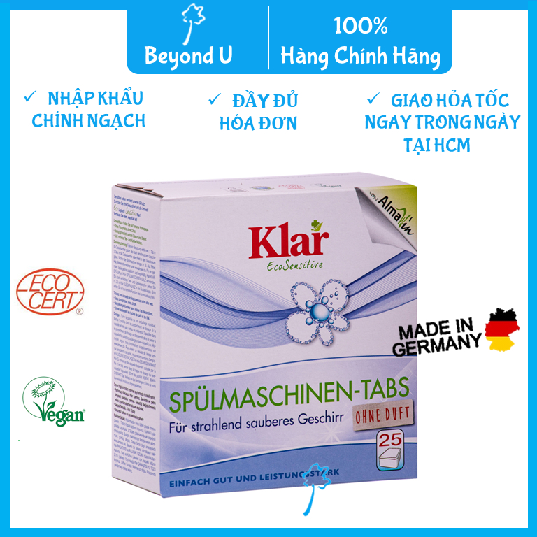 Viên rửa bát Klar (hộp 25 viên) - không mùi, dùng cho máy rửa bát