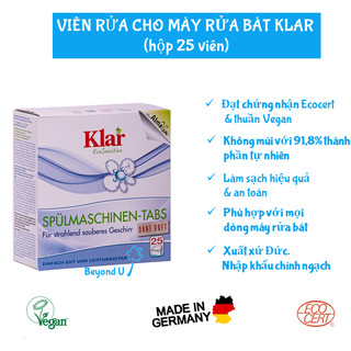 Viên rửa bát Klar (hộp 25 viên) - không mùi, dùng cho máy rửa bát