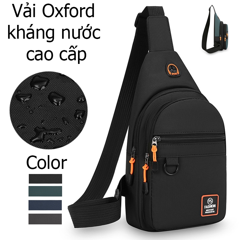 Túi nam đeo chéo 3 ngăn vải oxford kháng nước, có lỗ tai nghe thích hợp đi chơi, phượt, du lịch phong cách HQ S4 T245