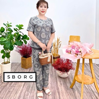 Đồ bộ trung niên SBORG bộ mặc nhà nữ áo cổ thuyền lụa hongkong sang trọng quần dài có túi bigsize 50-75kg quà tặng mẹ
