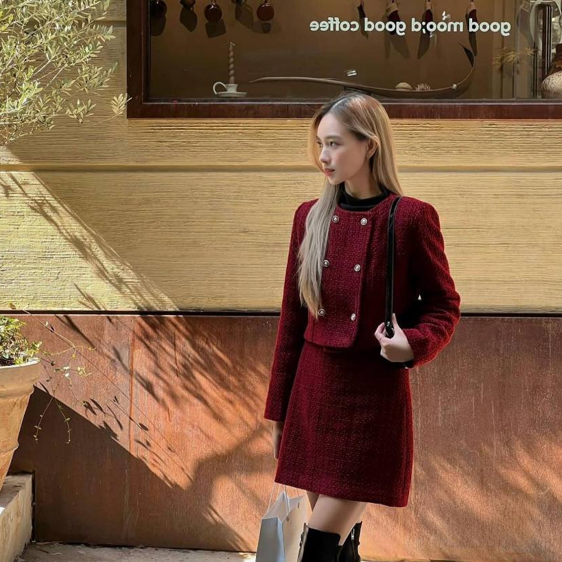Set dạ tweed đỏ đô - Rose Set (+10% phí sàn) - By OM Design