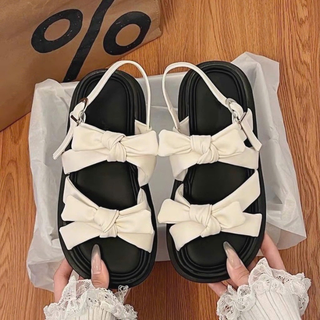Giày Sandal nữ đế cao 4p phối nơ phong cách Hàn Quốc quai siêu êm đi chơi đi học siêu HOT