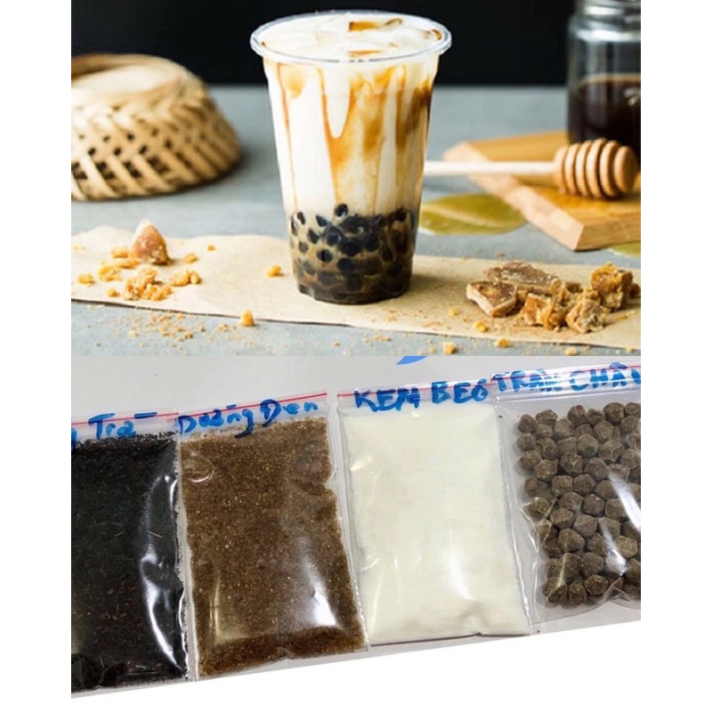 Set pha trà sữa trân châu đường đen ngon loại 1