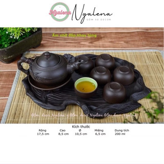 Bộ ấm chén gốm tử sa đắp trúc