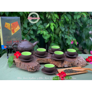 Bộ ấm chén gốm tử sa đắp trúc
