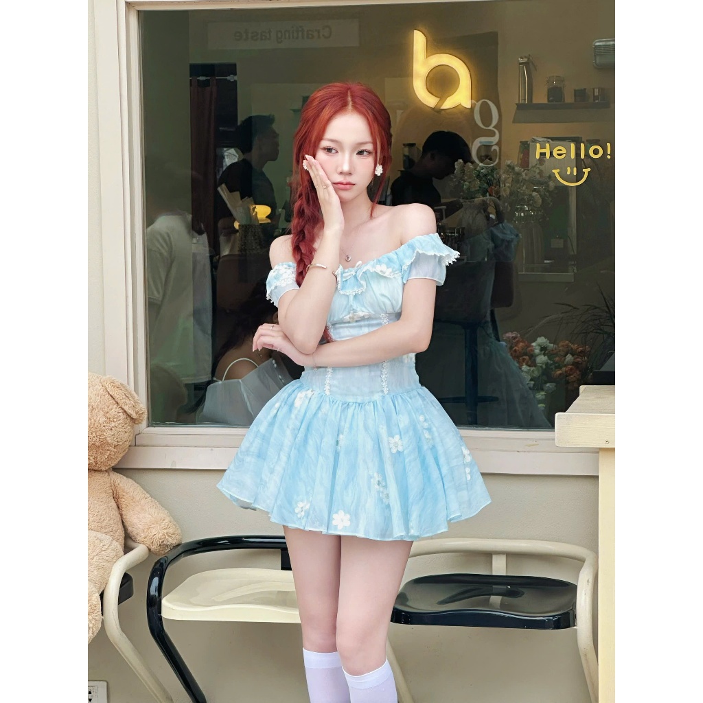 Váy Xoè Trễ Vai Dáng Ngắn Tơ Thêu Hoa Nổi BaBy HH87 Haluu Store | BigBuy360 - bigbuy360.vn