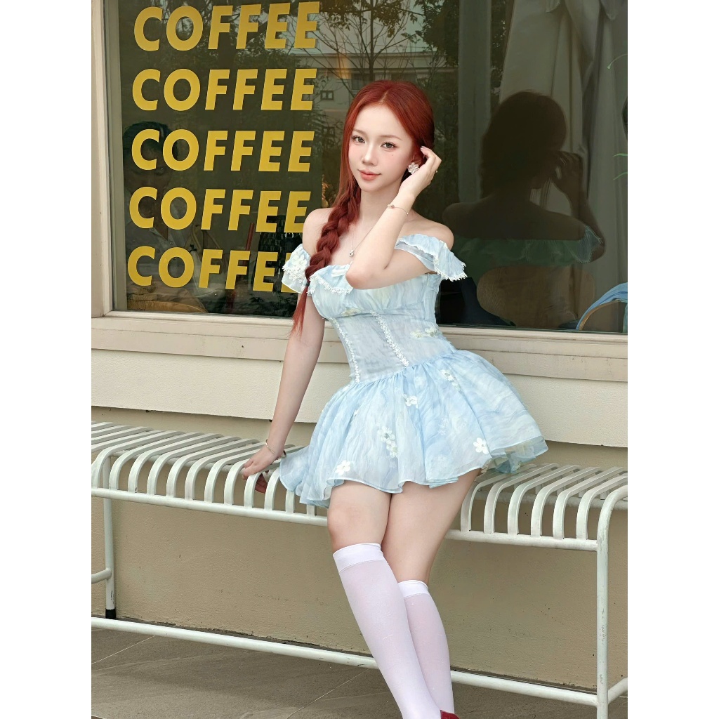 Váy Xoè Trễ Vai Dáng Ngắn Tơ Thêu Hoa Nổi BaBy HH87 Haluu Store | BigBuy360 - bigbuy360.vn