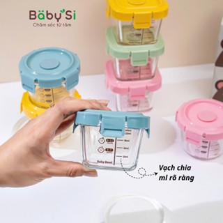 Hộp thuỷ tinh trữ đông_Cốc nấu cháo cho bé có chia vạch, có van thoát khí ( tròn 120ml-vuông 140ml)