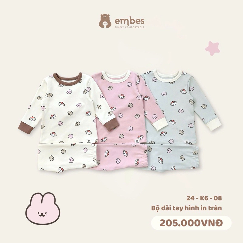 Bộ Thu Đông EMBES. Bộ Quần Áo Dài Tay Phối Thỏ Cho Bé 8kg đến 18kg