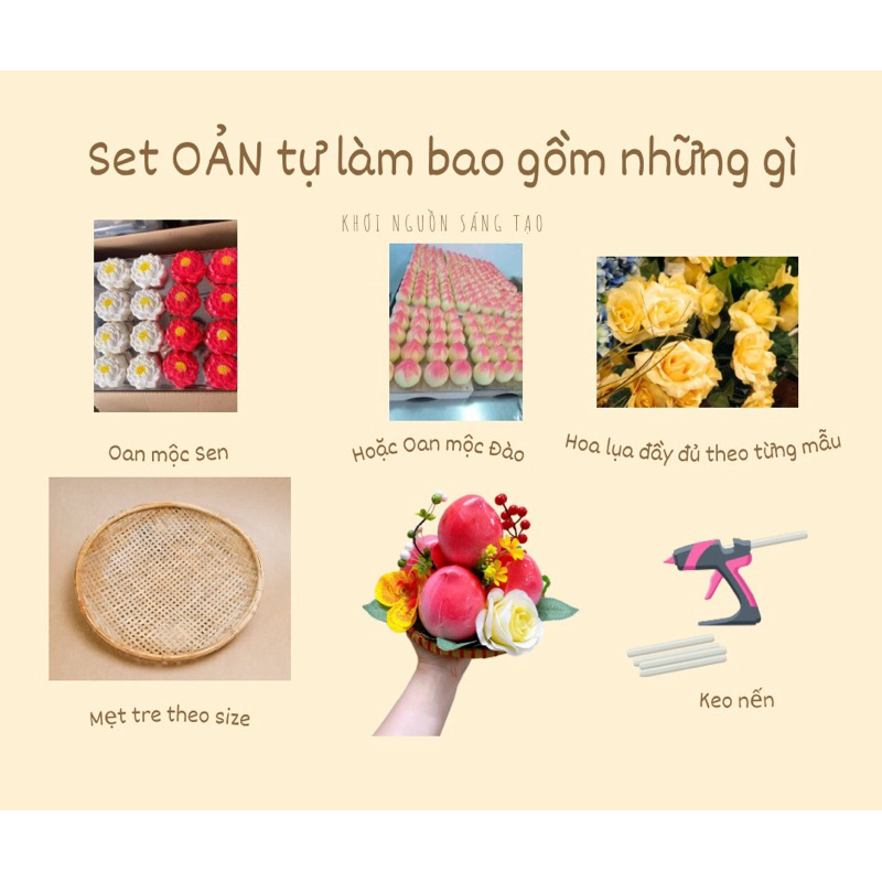 Set oản đào 5 trái tự làm (đã bao gồm đầy đủ phụ kiện)