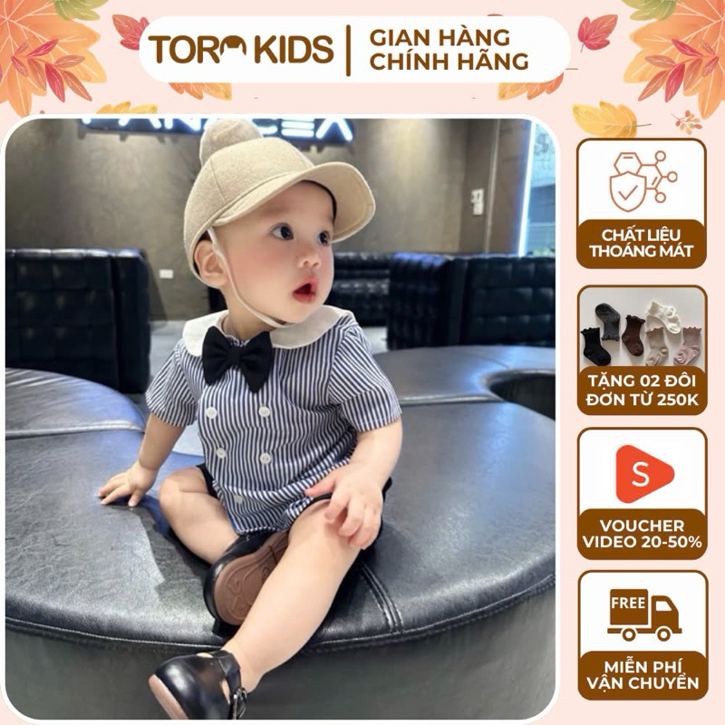 Set sơ mi công tử kẻ sọc xanh 3 chi tiết chất thô Hàn mềm mát mùa hè, bộ bé trai mùa hè, quần áo bé 