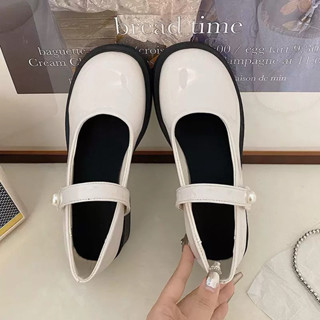 Giày búp bê nữ da bóng cao gót 5p quai dán- giày lolita nữ độn đế cao cấp