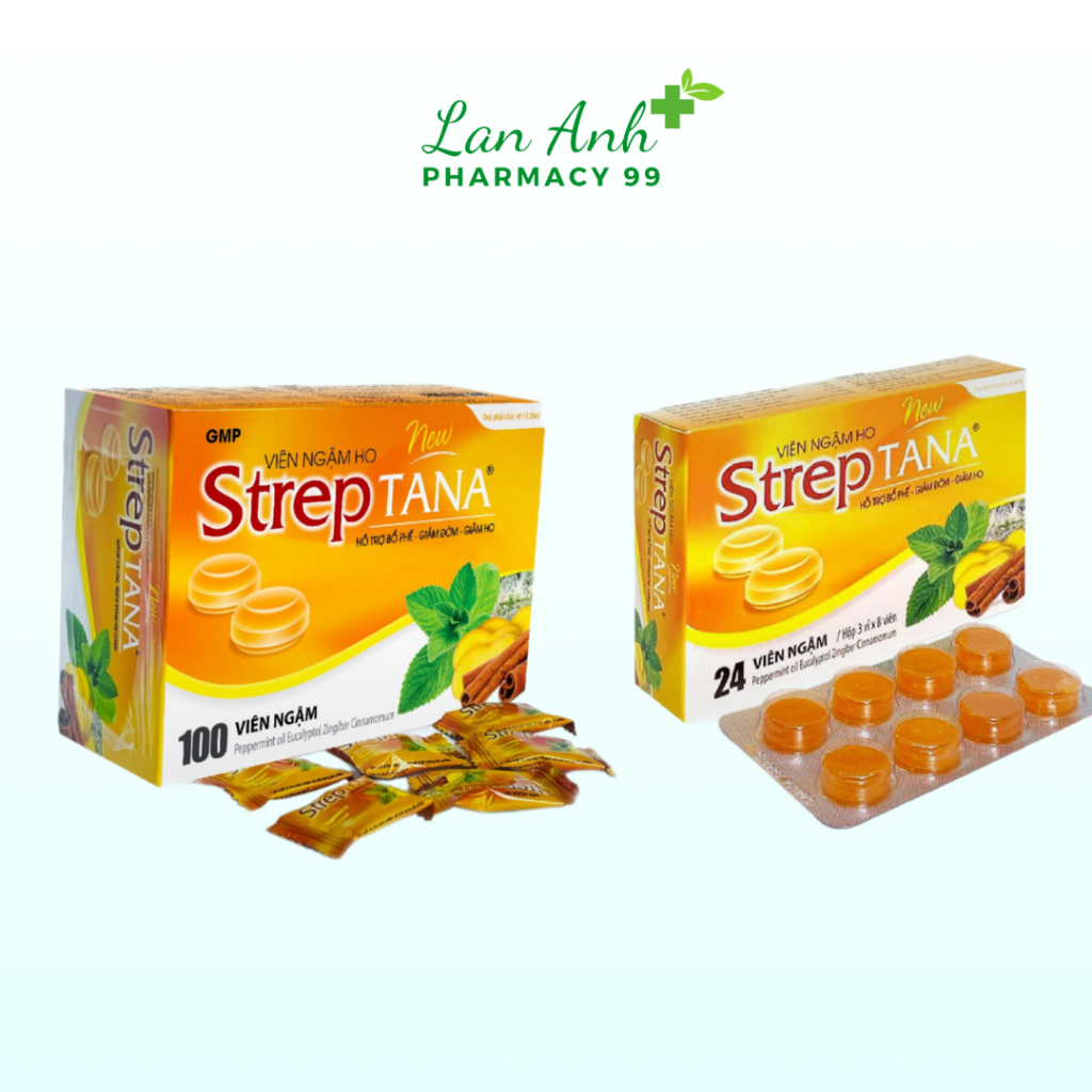 Viên ngậm ho Streptana hộp 100 viên, 24 viên