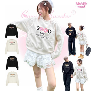 Áo sweater MaMie studio thêu gấu Good Thing form boxy cho cả nam và nữ, áo đôi nỉ tay dài form ngắn unisex thêu chữ coup