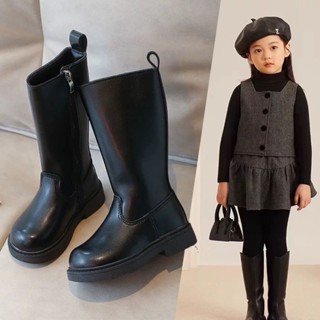  Giày bốt đùi bé gái - Bốt trơn khóa kéo chất da PU êm mềm đế chống trượt cho bé phong cách thời trang W001 