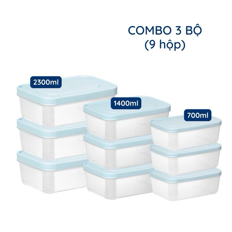 Combo 9 hộp thực phẩm chữ nhật Hokori (MS:6533) Việt Nhật, Hộp bảo quản thức ăn, đồ đông lạnh an toàn