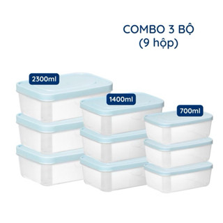 Combo 9 hộp thực phẩm chữ nhật Hokori (MS:6533) Việt Nhật, Hộp bảo quản thức ăn, đồ đông lạnh an toàn