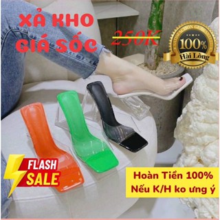(Xả kho - Thanh lý) Giày guốc cao gót tam giác trong suốt Guốc quai ngang mũi vuông thời trang quai trong mềm L168
